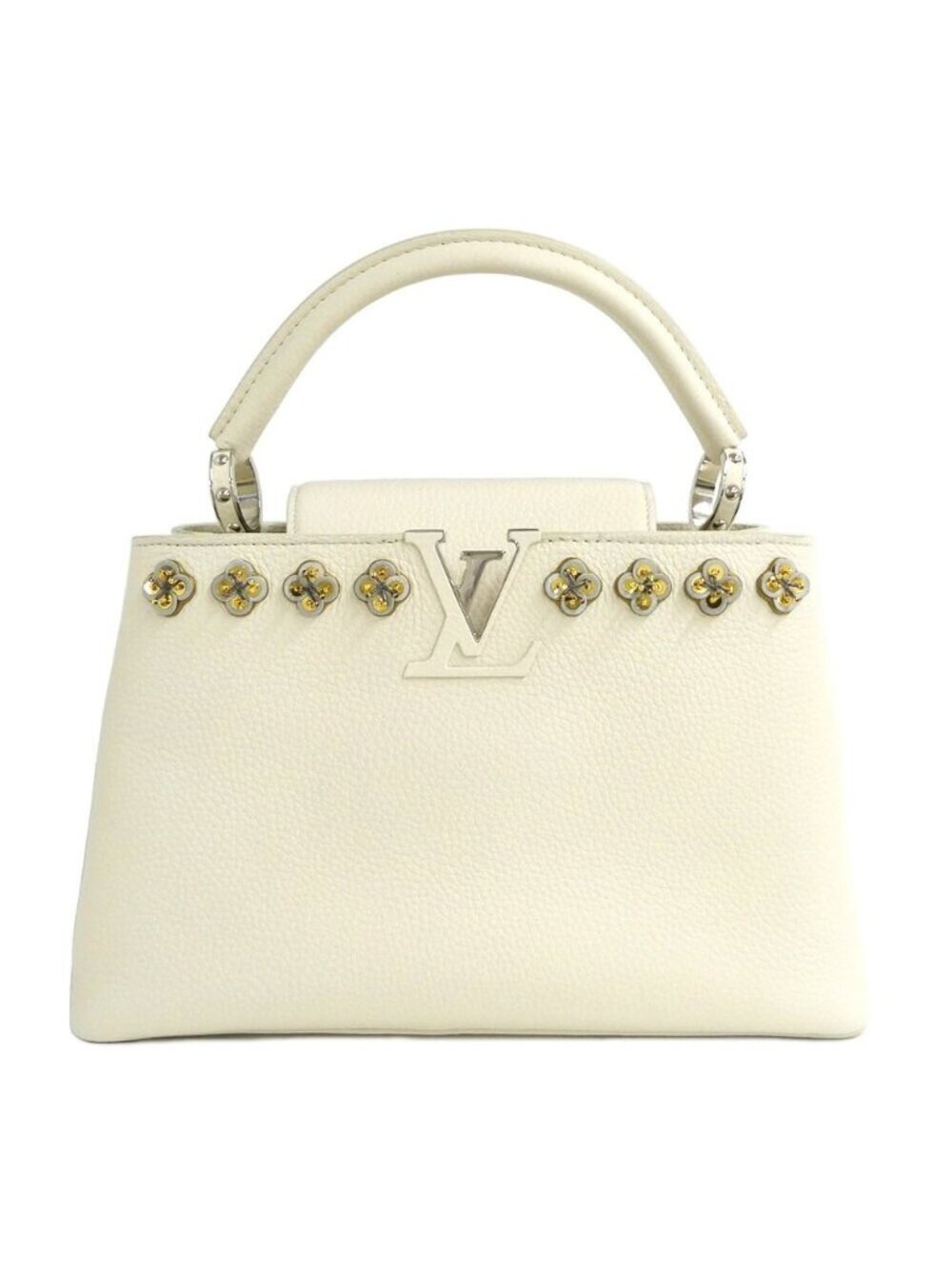 Louis Vuitton Capucines PM Flower Beads White Taurillon Leather Handbag 2-Way